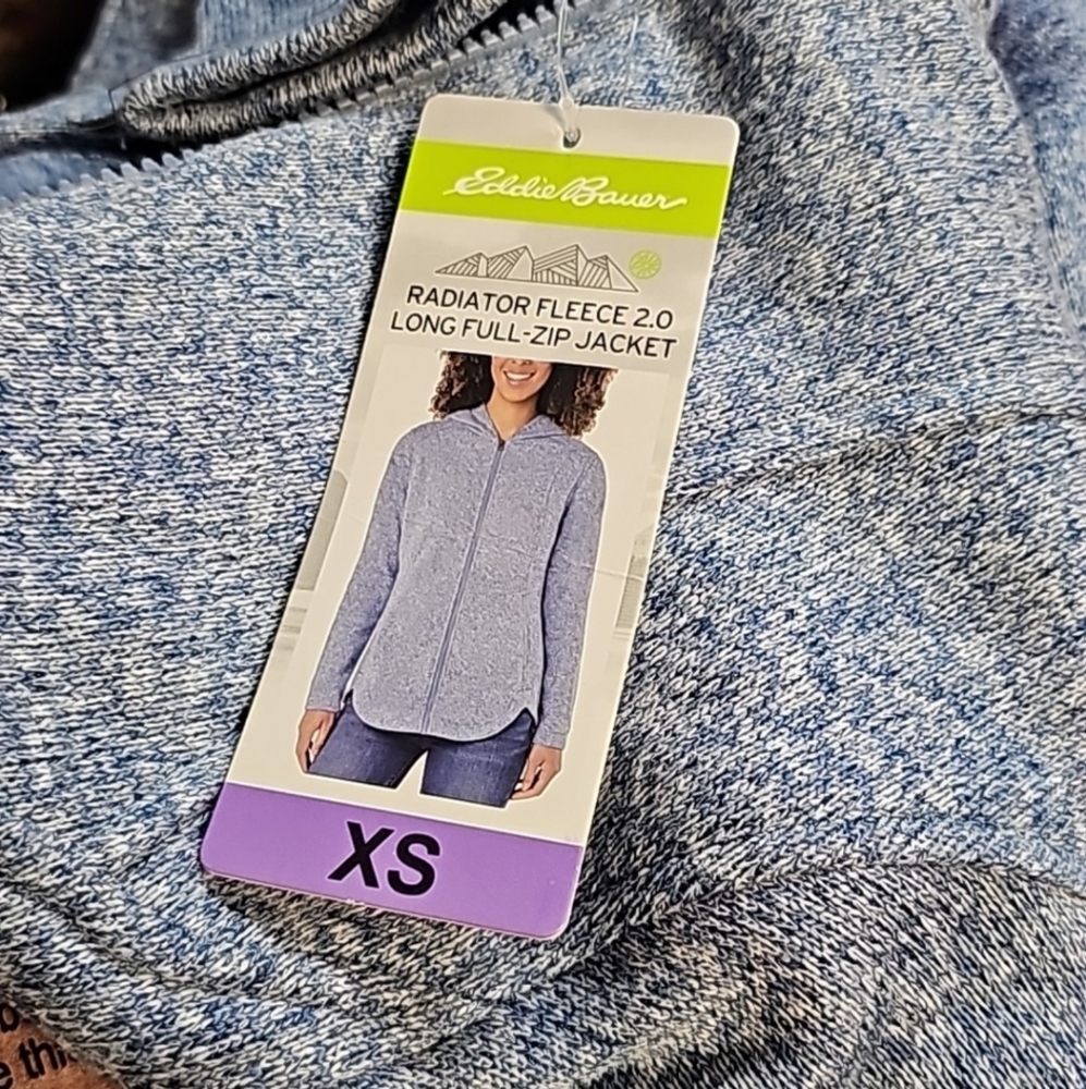 Eddie Bauer women Radiator Fleece 2.0 Long Full-zip hooded Jacket BLUE - Picture 4 of 4